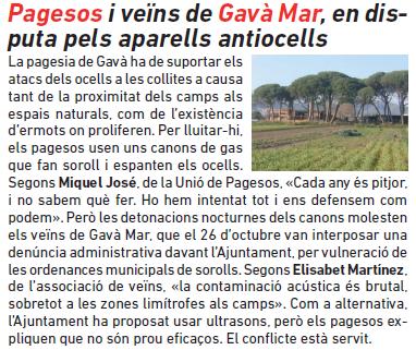Notícia publicada al número 88 de la publicació L'ERAMPRUNYÀ sobre els problemes generats a Gav Mar per les explosions nocturnes dels pagesos